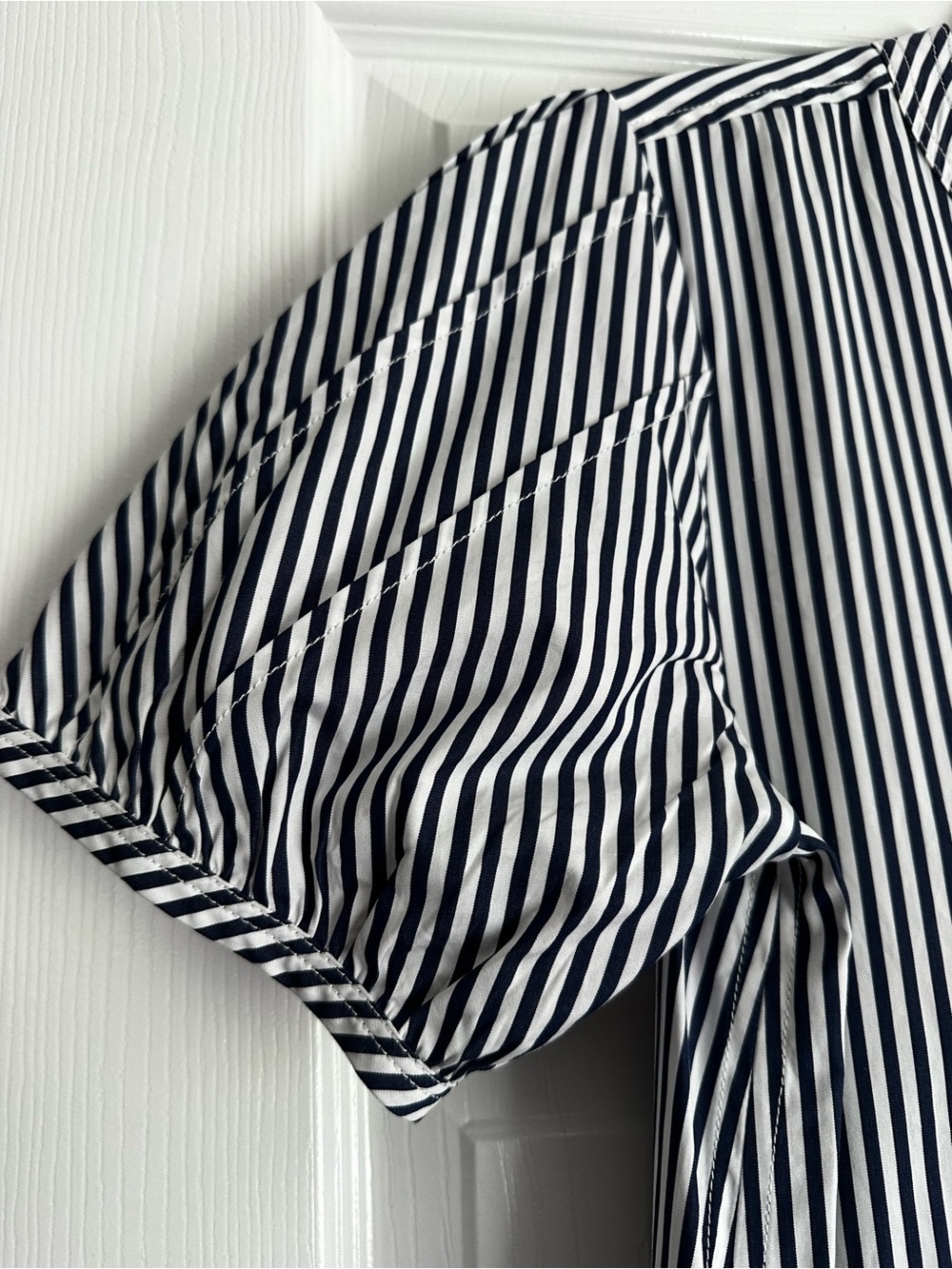 J. Crew Navy and White Striped Collarless Shirt - Picture 7 of 7